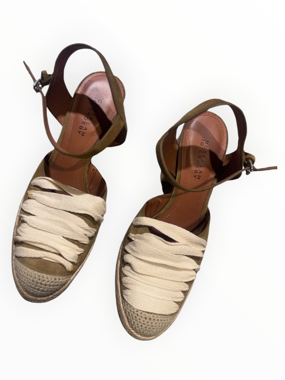10 Crosby Derek Lam Olive & Cream Espadrille Ankle-Strap Sandals